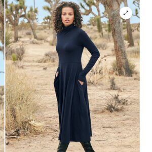 NWT Peruvian Connection Small Navy Blue Ariana Dress Minimal Midi Pima Cotton